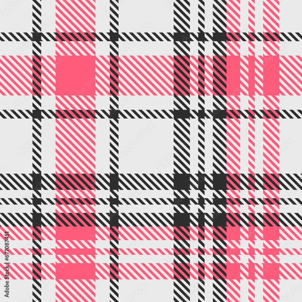 White Black Pink Tartan Plaid Pattern Seamless. Check fabric texture for flannel shirt, skirt, blanket
