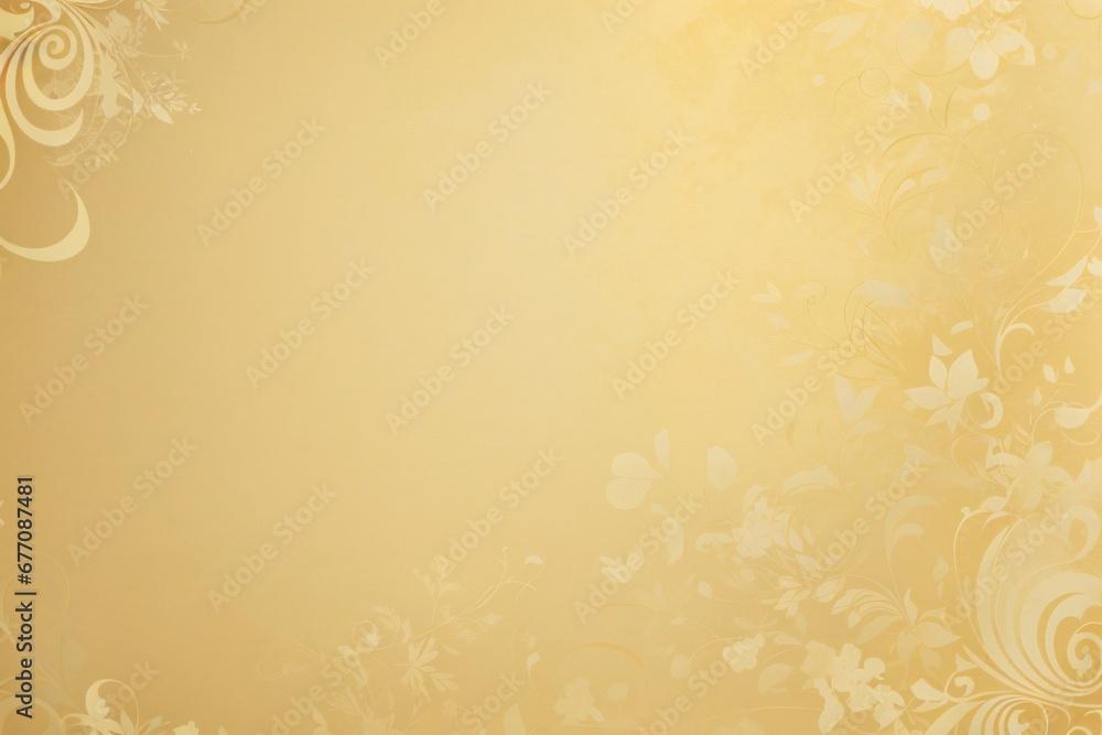 Design elements on a basic yellow paper texture background. Background for party, birthday, wedding or graduation invitation card in yellow color with floral elements in soft art style. Generative Ai.