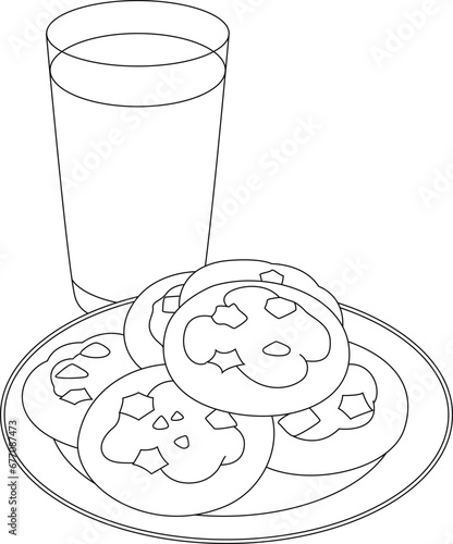 Coloring page of cookies and milk
