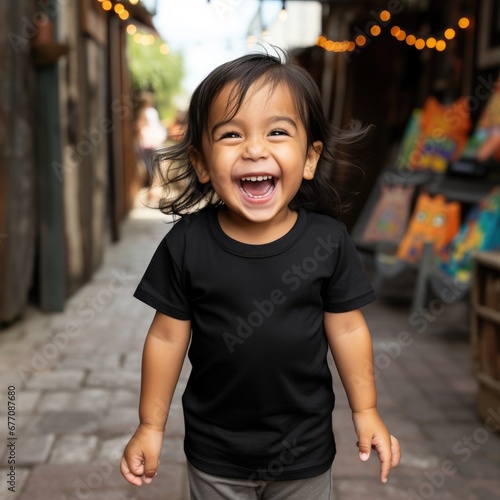 A little asian boy wearing empty blank tshirt for mockup