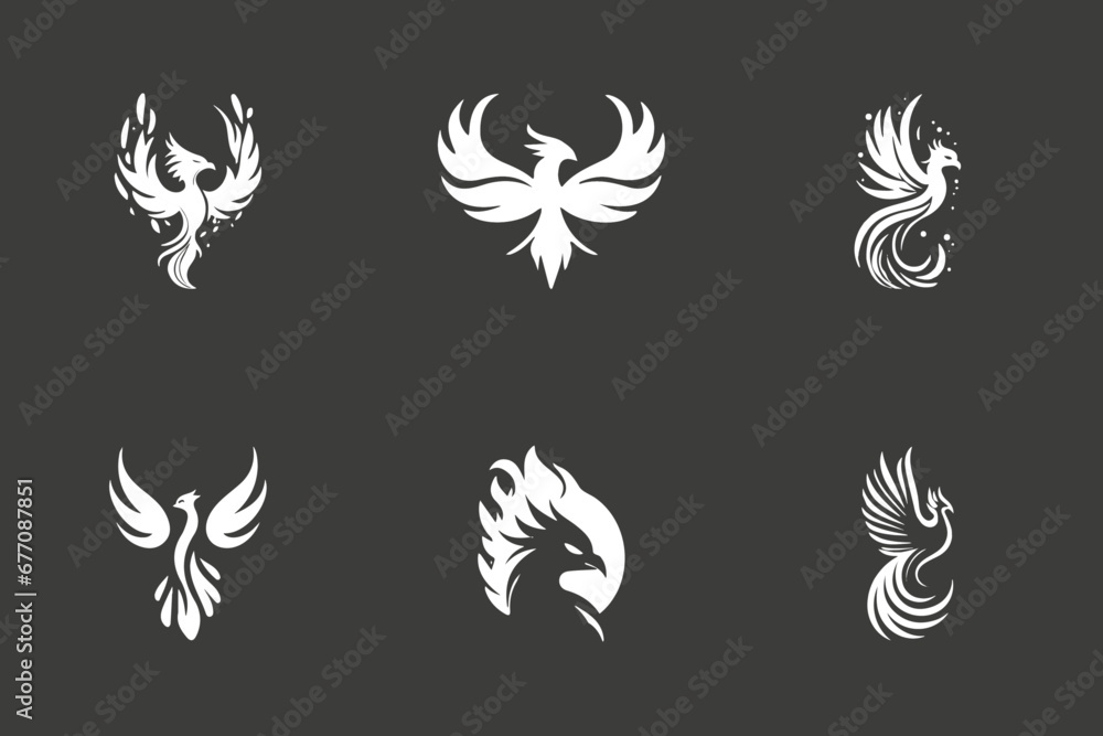 6 Burning Phoenix Brand Logos | Vector Graphic | Birds