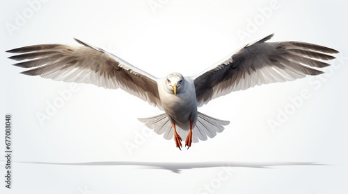 Flying Seagull isolated on empty white background  created with Generative Ai technology.