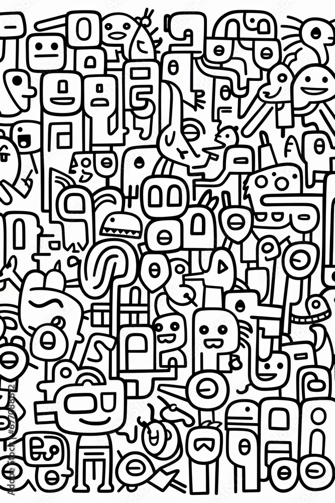 Illustration of coloring book doodle crowd cute alien monster Created with Generative AI technology. Illustration of coloring book doodle crowd cute alien monster Created with Generative AI technology.