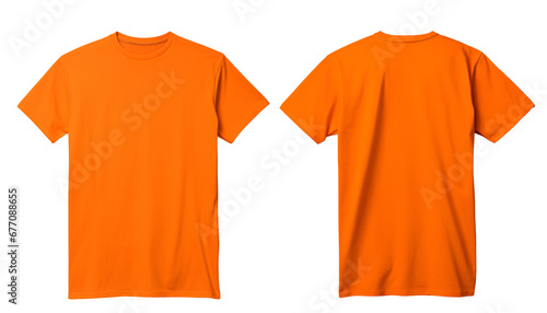 Orange T-shirt Mockup, Front and back view, Transparent background, PNG file. Template for graphic design