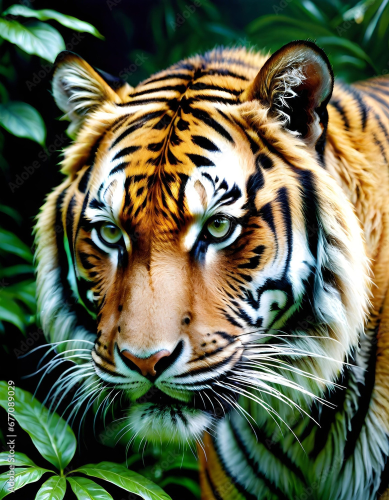 Obraz premium majestic tiger relaxing in a rain forest. generative ai