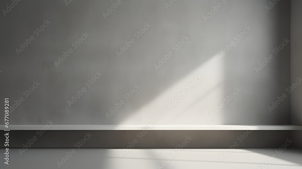 Minimal abstract light gray background for product presentation. Shadow and light from windows on plaster wall. Minimal abstract light gray background for product presentation. Shadow and light from windows on plaster wall.