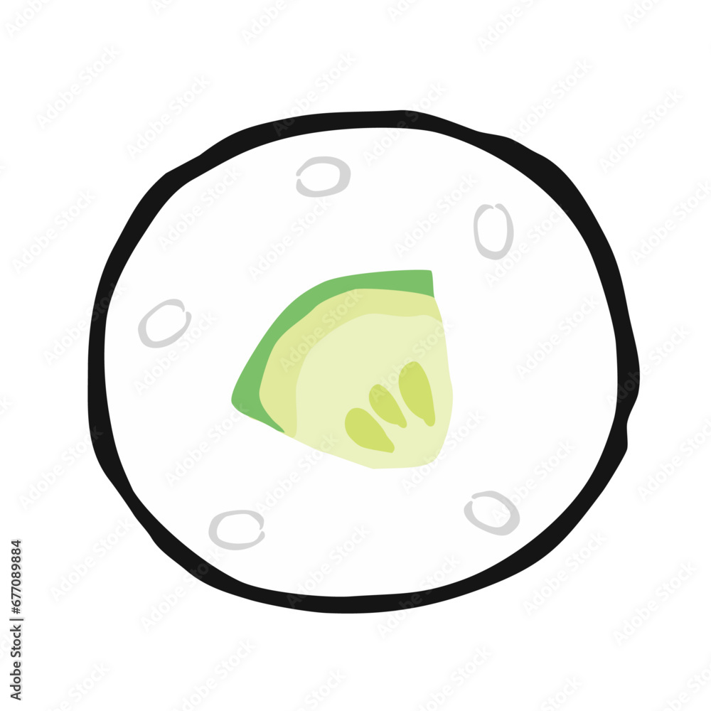 細巻き寿司の断面イラスト（かっぱ巻き）