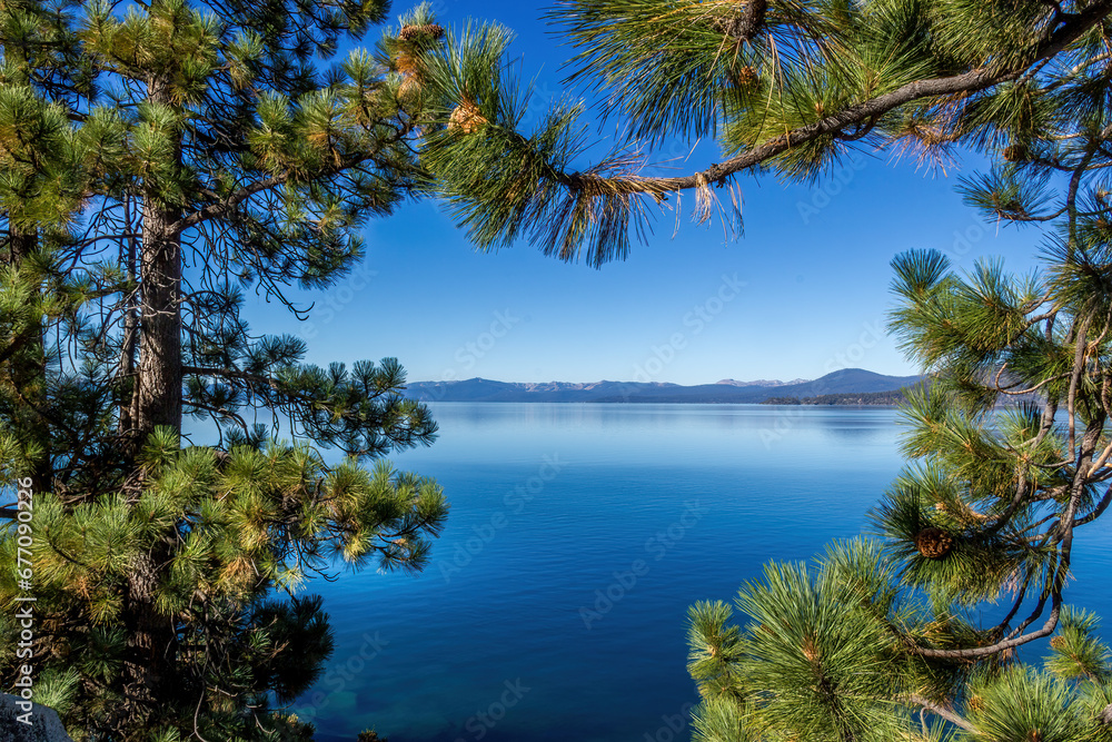 Framed view over Lake Tahoe on a sunny summer day Framed view over Lake Tahoe on a sunny summer day