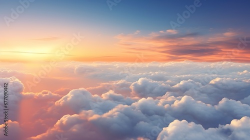 yellow and blue sky above clouds sunrise. Generative AI © Anak