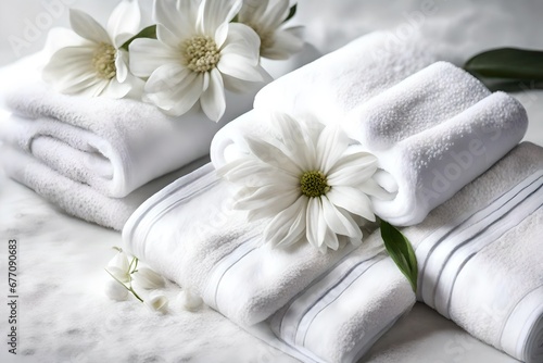 Towels with white flower, Stack-O-Towels