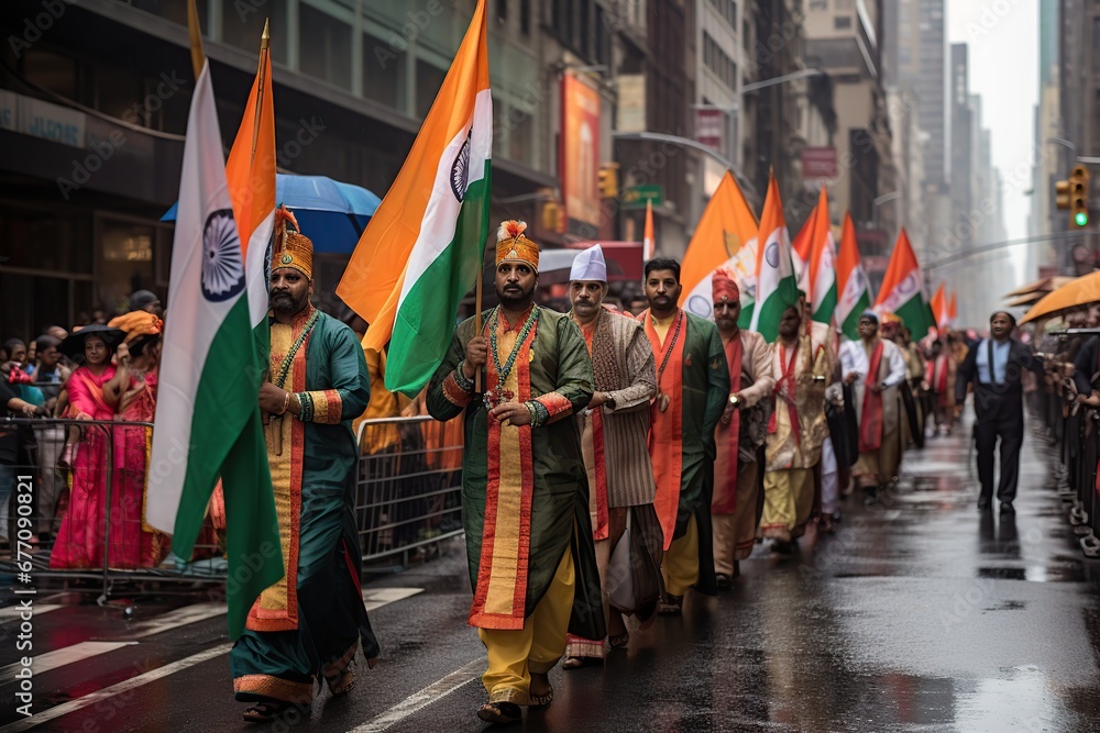 Indian people holding flags on Pride for Happy Republic Day of India.