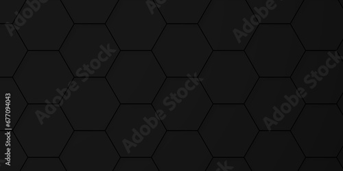 Seamless Background of abstract black 3d hexagon background design a dark honeycomb grid pattern. Abstract octagons dark 3d background. Black geometric background for design. 
