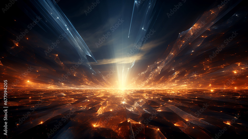 Futuristic transparent space glowing with fiery light Futuristic transparent space glowing with fiery light