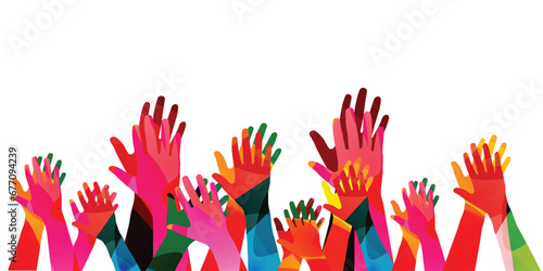 Human hands clapping giving ovation, greetings and support photo