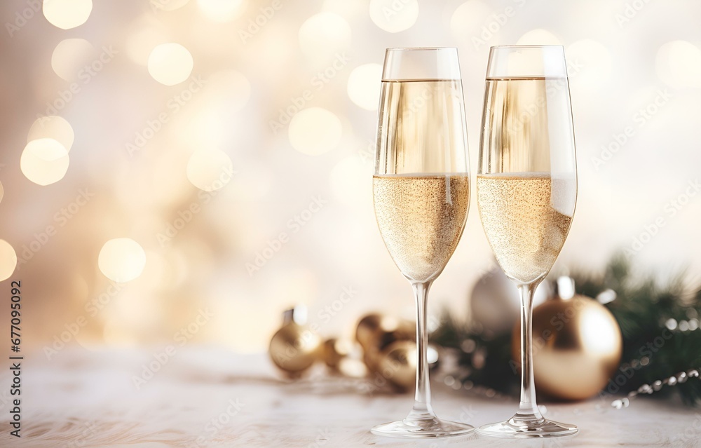 champagne flutes on white holiday table decor with bokeh background soft light for new year and christmas holiday celebration card decor champagne flutes on white holiday table decor with bokeh background soft light for new year and christmas holiday celebration card decor
