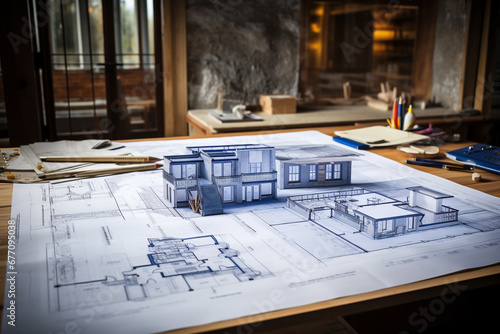 Architectural Plans of a Residence Laid Out on a Worktable, Capturing the Essence of Renovation and Construction Blueprints Unveiled