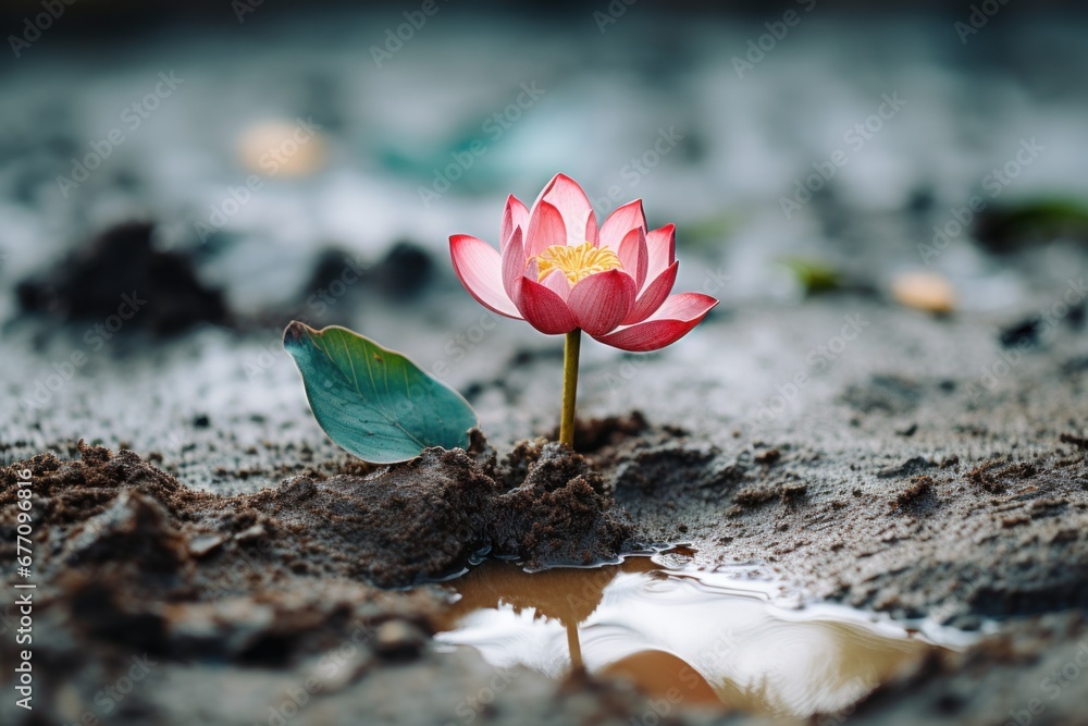 lotus flower emerging from mud concept of personal transformation  - obrazy, fototapety, plakaty 