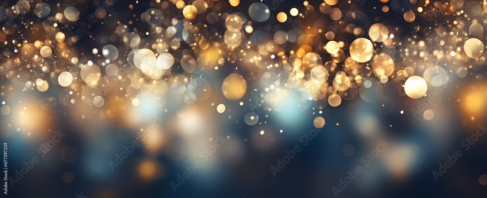 Golden glitter and blue bokeh lights create a sparkling, enchanting ...