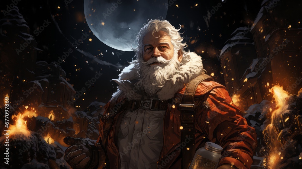 Santa Claus in Comic Style. Brutal Santa Claus