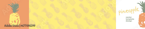 Pineapple seamless pattern with color hand drawn pineapples ornament. Healthy food idea banner template design. Organic ananas label template. Fruit and berries doodles for natural cosmetic design.