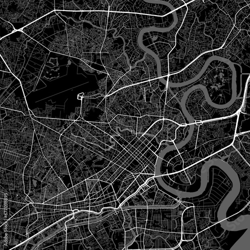 Map of Ho Chi Minh city. Urban black and white poster. Road map with metropolitan city vertical area view.