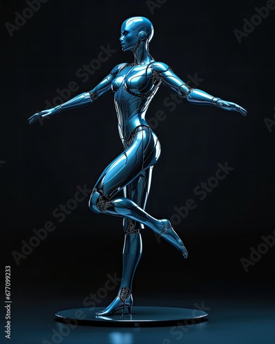 Humanoid Femail Ballet Dancer. Android Female Dance Poses. Cyborg Gymnast Action Shots.