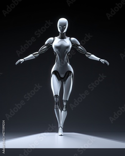 Humanoid Femail Ballet Dancer. Android Female Dance Poses. Cyborg Gymnast Action Shots.