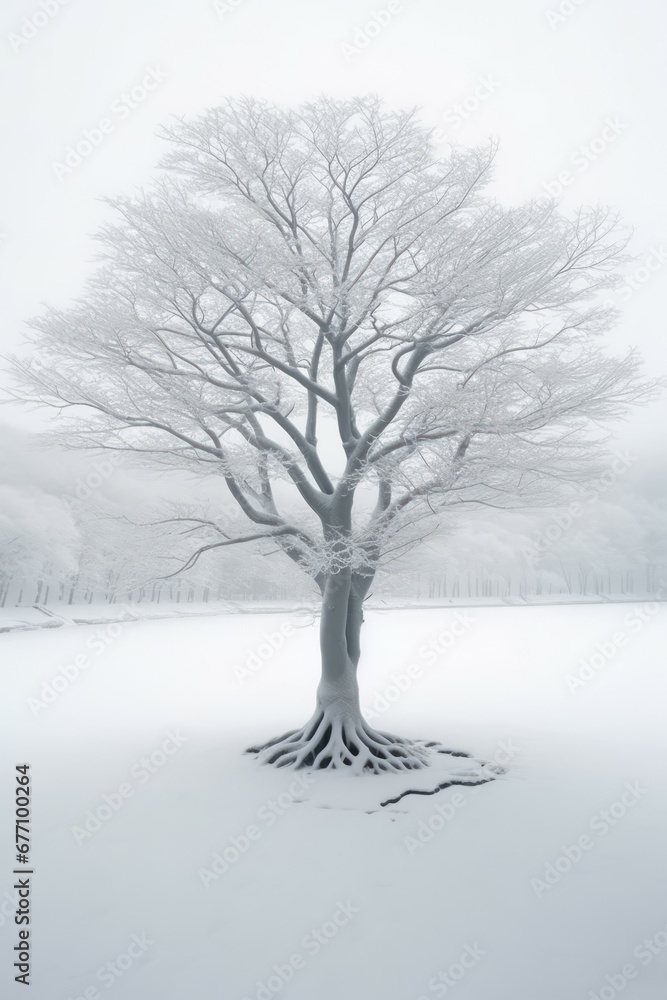 Illustration beautiful landscape of big tree and snow winter Created with Generative AI technology. Illustration beautiful landscape of big tree and snow winter Created with Generative AI technology.