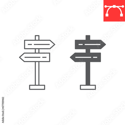 Signpost line and glyph icon, navigation and guidance, direction post vector icon, vector graphics, editable stroke outline sign, eps 10.