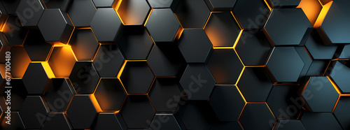 abstract hexagon wallpaper, in the style of light black and dark amber, metal compositions, orange and cyan, realistic chiaroscuro lighting, textured canvases