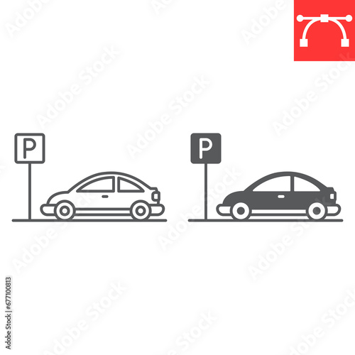 Car parking line and glyph icon, navigation and transportation, parking vector icon, vector graphics, editable stroke outline sign, eps 10.