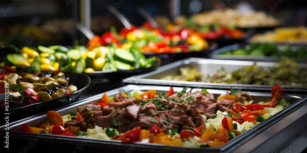 Buffet food in a luxury hotel Catering kitchen concept