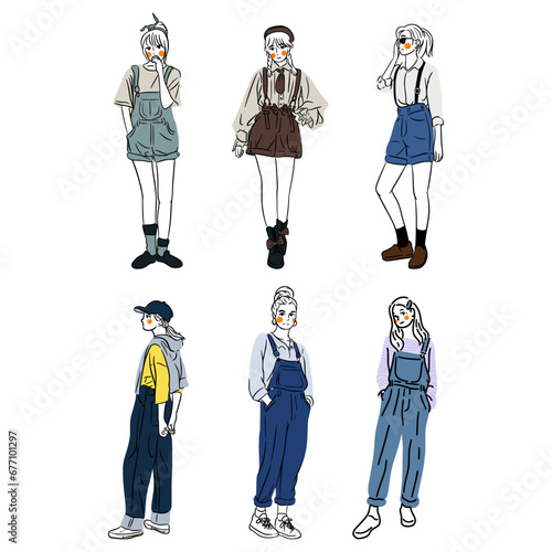 Casual girl in trendy jumpsuit denim