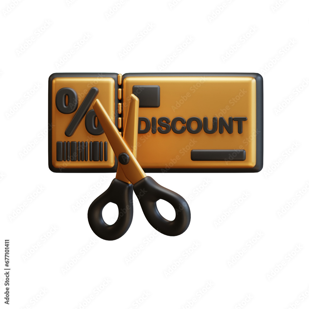 3D discount coupon. Shopping sale promotion. 3D Rendering icon e-commerce. 3D discount coupon. Shopping sale promotion. 3D Rendering icon e-commerce.