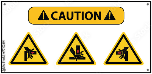 Sign warning of hands being pressed against from machines.