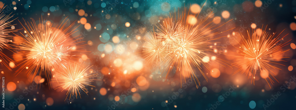 Fototapeta premium Dark Orange and Light Aquamarine Bokeh Firework