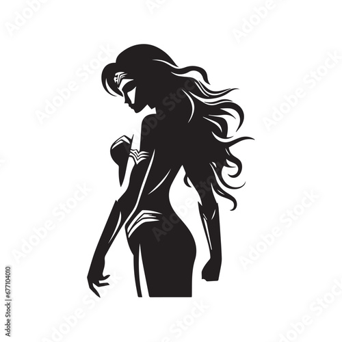 Powerful Wonder Woman Silhouettes: Dive into a Series of Bold Vector Illustrations Showcasing the Iconic Superheroine's Strength and Beauty, Ideal for Stock Imagery.