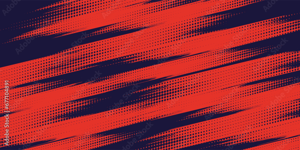 Fototapeta premium Halftone dots red and blue color pattern gradient grunge texture background. Dot pop art comic sport style vector illustration. grunge vector dots