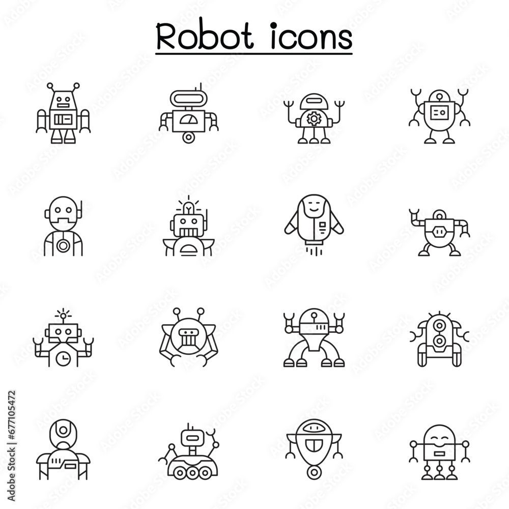 Robot icon set in thin line style,Editable stroke Robot icon set in thin line style,Editable stroke