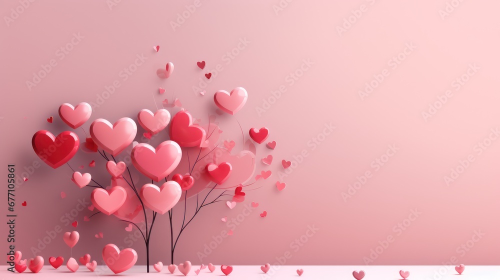 A romantic pink Valentine's background adorned with love symbols, flowers, and copy space. Ideal for banners, web backgrounds, wedding invitations, and more. A romantic pink Valentine's background adorned with love symbols, flowers, and copy space. Ideal for banners, web backgrounds, wedding invitations, and more.