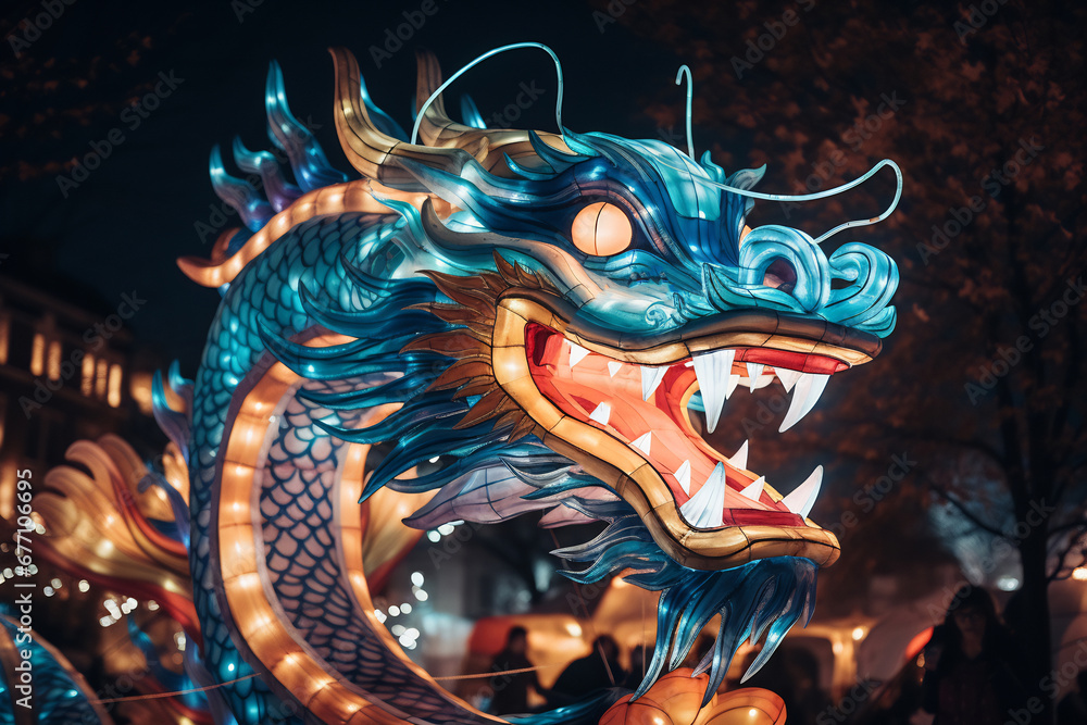 Fototapeta premium Blue Chinese Dragon symbol of 2024. Chinese New Year