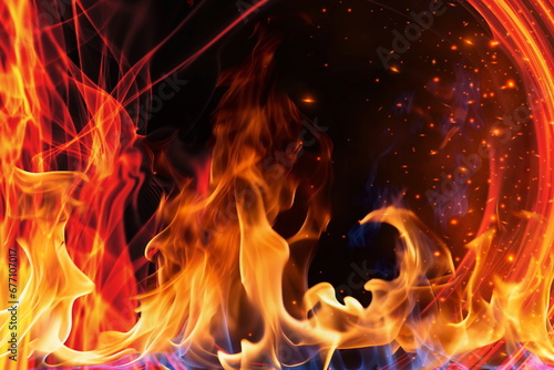 幻想的に燃える炎のエフェクト背景 © Sagohachi