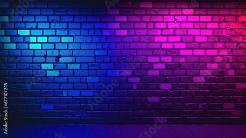 Lighting neon Effect red and blue on brick wall for background party happiness concept   For showing products or placing products. cyberpunk concept 