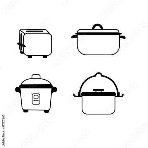 Kitchen Appliances Vector Set - Toaster, Crock Pot, Rice Cooker, Pressure Cooker