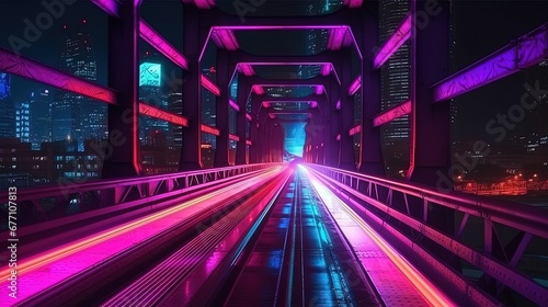 bridge wall Neon background._Cyberpunk electronic night  light