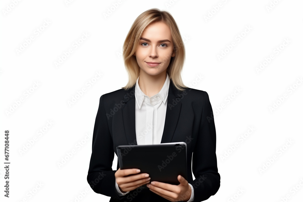 Beautiful girl in a business suit with a tablet in her hands Beautiful girl in a business suit with a tablet in her hands