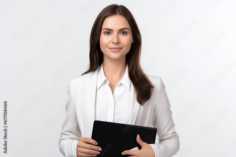 Beautiful girl in a business suit with a tablet in her hands Beautiful girl in a business suit with a tablet in her hands