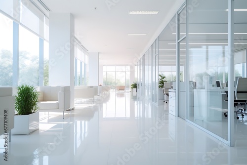 Generative AI : Blur focus of White open space office interior