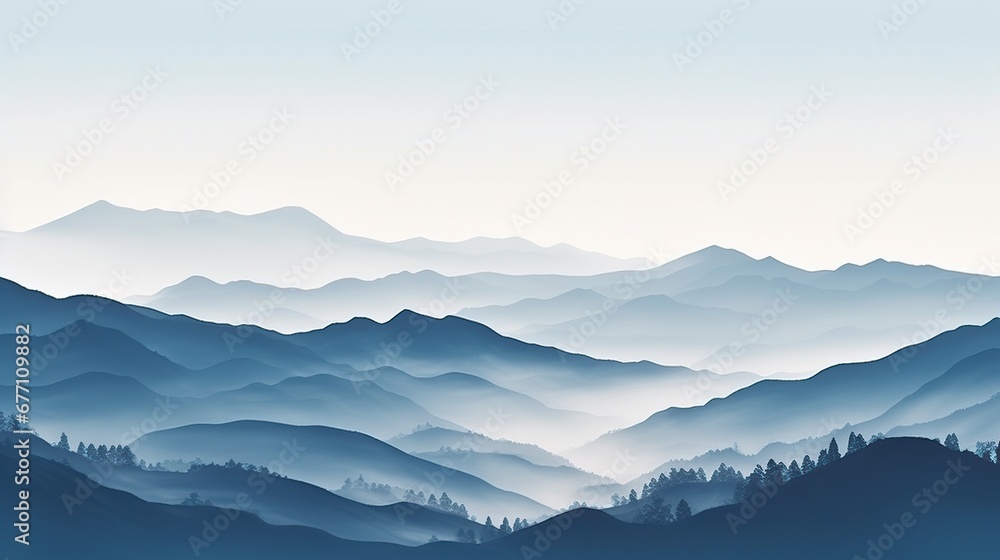 The concept of blue mountains covered in futuristic white mist ai generated image