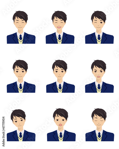 色々な表情をした男子学生（ブレザー）のイラスト